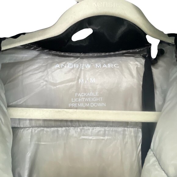 Andrew Marc Packable Lightweight Down Hood Jacket M Metallic Gray Puffer Winter - Picture 3 of 9